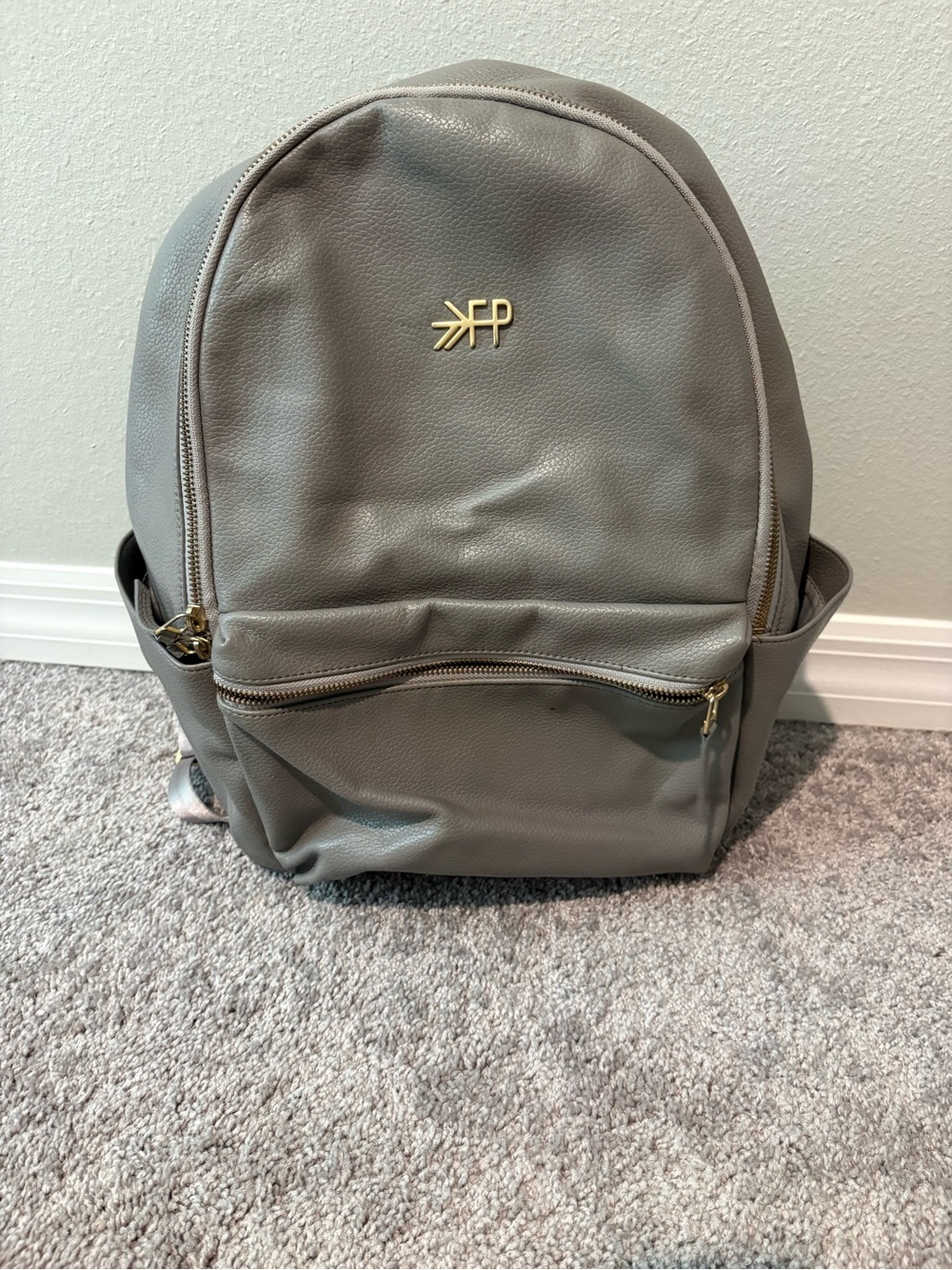 Freshly Picked Grey Faux Leather Baby Backpack with Gold Hardware
